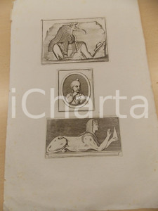 Stampa, bozzetto originale 1840 ca ARTE ANTICO EGITTO DivinitÃ  ANUBI e sfinge Stampa 27x42 cm 1
