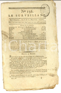 Giornale, rivista storica 1798 LE SURVEILLANT Gazette REVOLUTION Passage du SUND par la flotte RUSSE n°156 1