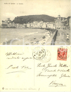 Cartolina originale da collezione 1909 LA SPEZIA SAN TERENZO Cartolina al conte Giorgio CALLERI DI SALA FP VG 1
