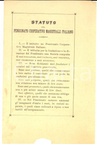 Documento originale, autentico 1892 TORINO Statuto del pensionato cooperativo magistrale italiano Documento 1