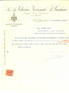 Manoscritto, lettera originale 1928 PORTO VALTRAVAGLIA VA Vetreria Nazionale LUCCHINI Lettera su accredito 1