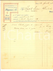 Documento originale, autentico 1914 ARONA Stabilimento Tipografico ALGANON & C. Fattura per libretti paga 1