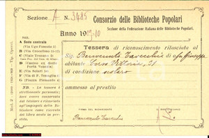 Oggetto da collezione cartaceo 1910 MILANO Consorzio Biblioteche popolari TAVECCHIO 1