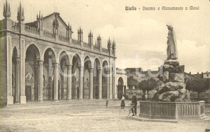 Cartolina originale da collezione 1913 BIELLA Veduta DUOMO e monumento a MOSE  Cartolina ANIMATA FP VG 1