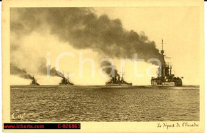 Cartolina originale da collezione 1940 Toulon - Le dÃ©part de l'Escadre Navale, navi 1