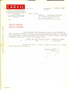 Documento originale, autentico 1964 VILLANOVA CANAVESE Ditta CARVIL lavorazione amianto  olio vaselina Lettera 1