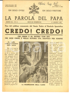 Giornale, rivista storica 1942 LA PAROLA DEL PAPA Chi non crede è nella rovina col diavolo Anno III n°11 1