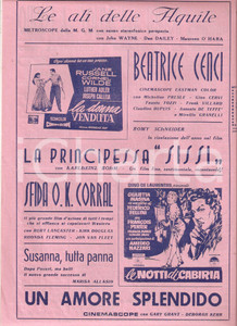 Materiale pubblicitario d’epoca 1957 FERMO Programmazione Cinema AQUILA ed HELIOS Notti di Cabiria VICI DE ROLL 1