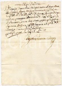 Documento originale, autentico 1754 ROMA Deposito Tommaso FRANCESCHINI presso il MONTE DI PIETA' *Manoscritto 1