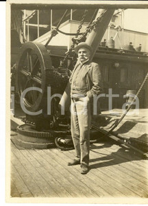 Fotografia d epoca originale 1920 ca ENGLAND ? Passeggero sul ponte di un piroscafo Foto VINTAGE 9x12 cm 1