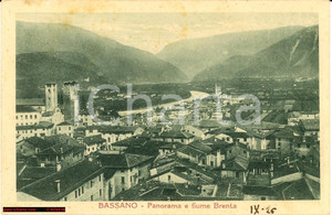 Cartolina originale da collezione 1926 Bassano - Veduta dell'abitato e fiume Brenta 1