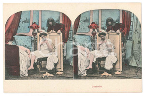 1900 ca BELGIQUE Curiosité - Woman undressing - Stereo Postcard RARE  Cartolina postale d'epoca, illustrata, non viaggiata.CONDIZIONI: GFORMATO: FP    originale e autentica 1