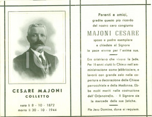 Oggetto da collezione cartaceo 1944 CORTINA D'AMPEZZO (BL)? Cesare MAJONI COLLETTO fabbricere *Santino con FOTO 1