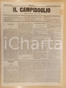 Giornale, rivista storica 1862 MILANO Giornale IL CAMPIDOGLIO Nessuna transazione con l AUSTRIA 1