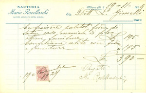 Documento originale, autentico 1929 MILANO Sartoria Mario ROVELLASCHI lavoro accurato sopra misura Fattura 1