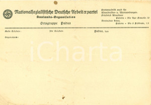 Documento originale, autentico 1940 ca PADOVA Nationalsozialistiche Deutsche Arbeitspartei Ortsgruppe 1