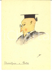 Cartolina originale da collezione 1940 ca SATIRA ACCADEMICA Chiarissimo e poeta Cartolina ILLUSTRATA Firma EA 1