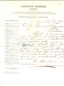 Documento originale, autentico 1884 GENOVA Lettera Lorenzo MONDINI agente imbarchi e sbarchi mercanzia 1