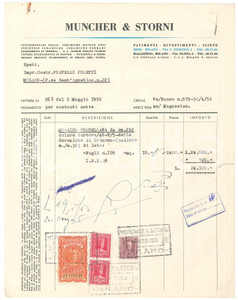 Documento originale, autentico 1952 MILANO Via Foscolo 1  MUNCHER & STORNI ceramiche Fattura mosaico 1