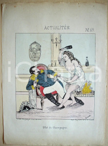 Stampa, bozzetto originale 1871 Caricatura EFFET DU CHAMPAGNE Illustr. V. LEJEUNE 1