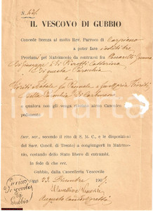 Documento originale, autentico 1907 CARPIANO PG Matrimonio CECCARELLI  PIEROTTI 1