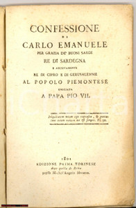 Libro, pubblicazione d'epoca 1801 TORINO Confessione di CARLO EMANUELE Ed. RARISSIMA 1