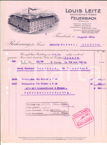 Documento originale, autentico 1914 FEUERBACH D Louis LEITZ Briefordnerfabrik Fattura intestata 1