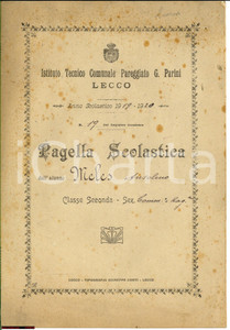 Oggetto da collezione cartaceo 1920 LECCO Ist. Tecnico PARINI  Pagella Anselmo MELES 1