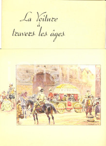Stampa, bozzetto originale 1940 ca Alphonse LALAUZE La voiture à travers les ages Lotto 5 stampe 1
