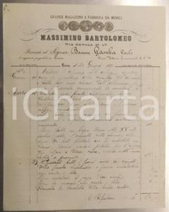 Documento originale, autentico 1896 TORINO Via Cavour  Massimino BARTOLOMEO Fabbrica di mobili Fattura 1