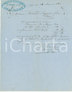 Documento originale, autentico 1860 LYON F Magasins du PALAISROYAL Etoffes L. PICARD Lettre 1