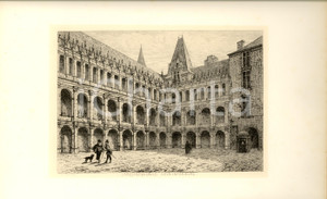 Stampa, bozzetto originale 1909 PARIS Vieilles murailles de France - LA ROCHEFOUCAULD Cour intÃ©rieure 1