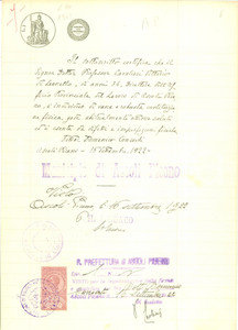 Documento originale, autentico 1922 ASCOLI PICENO Vittorio CAVALIERI Ã¨ di sana e robusta costituzione Documento 1