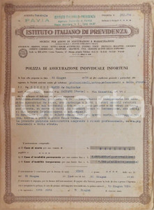 Documento originale, autentico 1956 PAVIA Istituto Italiano Previdenza Mario PICCHI ebanista Polizza 1