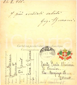 Autografo originale 1916 WW1 ZONA DI GUERRA Nobile Luigi BERRONI a Carlo OLIVIERI DI VERNIER 1