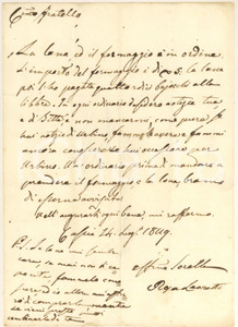 Manoscritto, lettera originale 1849 CASCIA Lettera Rosa LEONETTI su ordine di lana e formaggio Autografo 1