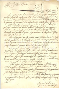 Manoscritto, lettera originale 1832 PERUGIA MILLETTI ringrazia DEL BIMBO per formaggio 1