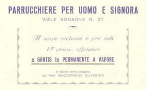 Materiale pubblicitario d’epoca 1950 ca MILANO Viale Romagna 37 Silvestro MACCARRONE Parrucchiere uomo e signora 1