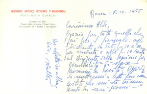 Autografo originale 1955 ROMA POETI DELLA QUERCIA Walter TRILLINI su spese del giornale AUTOGRAFO 1