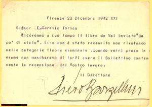 Autografo originale 1942 FIRENZE Piero BARGELLINI biglietto firma AUTOGRAFA 1
