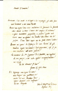 Manoscritto, lettera originale 1844 FERMO Zeffirino RE invia copia della traduzione di Giovenale *Autografo 1