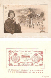 Materiale pubblicitario d’epoca 1900 PARIS Cioccolato LOMBART all'Esposizione Universale PUBBLICITARIO 1