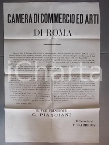 Documento originale, autentico 1878 ROMA CAMERA DI COMMERCIO Soprattassa sulla ricchezza mobile Manifesto 1