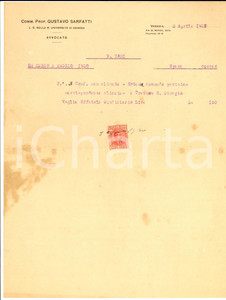 Documento originale, autentico 1921 UDINE Competenze prof. Gustavo SARFATTI Lettera su carta intestata 1