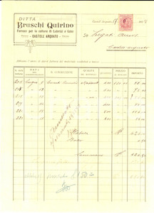 Documento originale, autentico 1928 CASTELL ARQUATO PC Quirino BRUSCHI Fornace per laterizi e calce Fattura 1