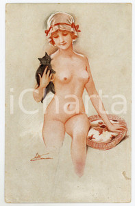 1920 ca EROTICA Artist Suzanne MEUNIER OhÃ©! Cupidon - Carte postale FP NV  Cartolina postale d'epoca, non viaggiata.EDITORE: Marque L.E. Paris - Serie 60 n.6CONDIZIONI: POOR (strappo al margine destro)FORMATO: FP    originale e autentica 1