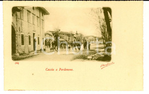 Cartolina originale da collezione 1900 ca PORDENONE Una battura di caccia con i cani *Cartolina animata FP NV 1