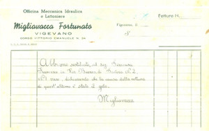 Documento originale, autentico 1930 ca VIGEVANO Fortunato MIGLIAVACCA Officina meccanica lattoniere Fattura 1
