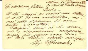 Documento originale, autentico 1881 MILANO Ing. F. GRIMALDI a Melchiorre GULLER Cartolina postale FP VG 1