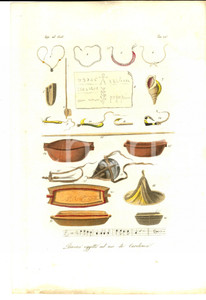 Stampa, bozzetto originale 1834 FERRARIO COSTUME ANTICO Diversi oggetti ad uso de  Carolinesi Stampa 1